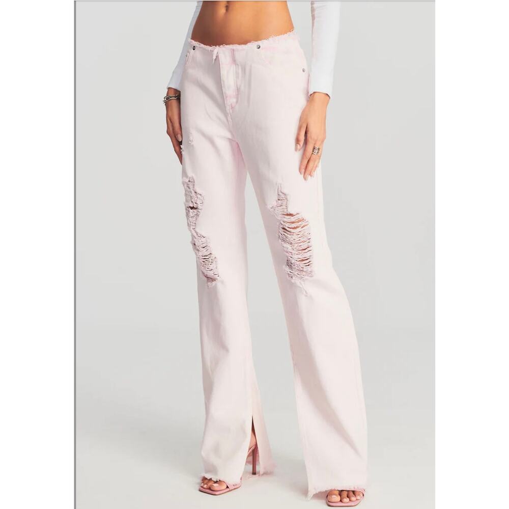 SIA Womens 28 Pink Distressed Mid Rise Tapered Straight Button Fly Jeans NEW